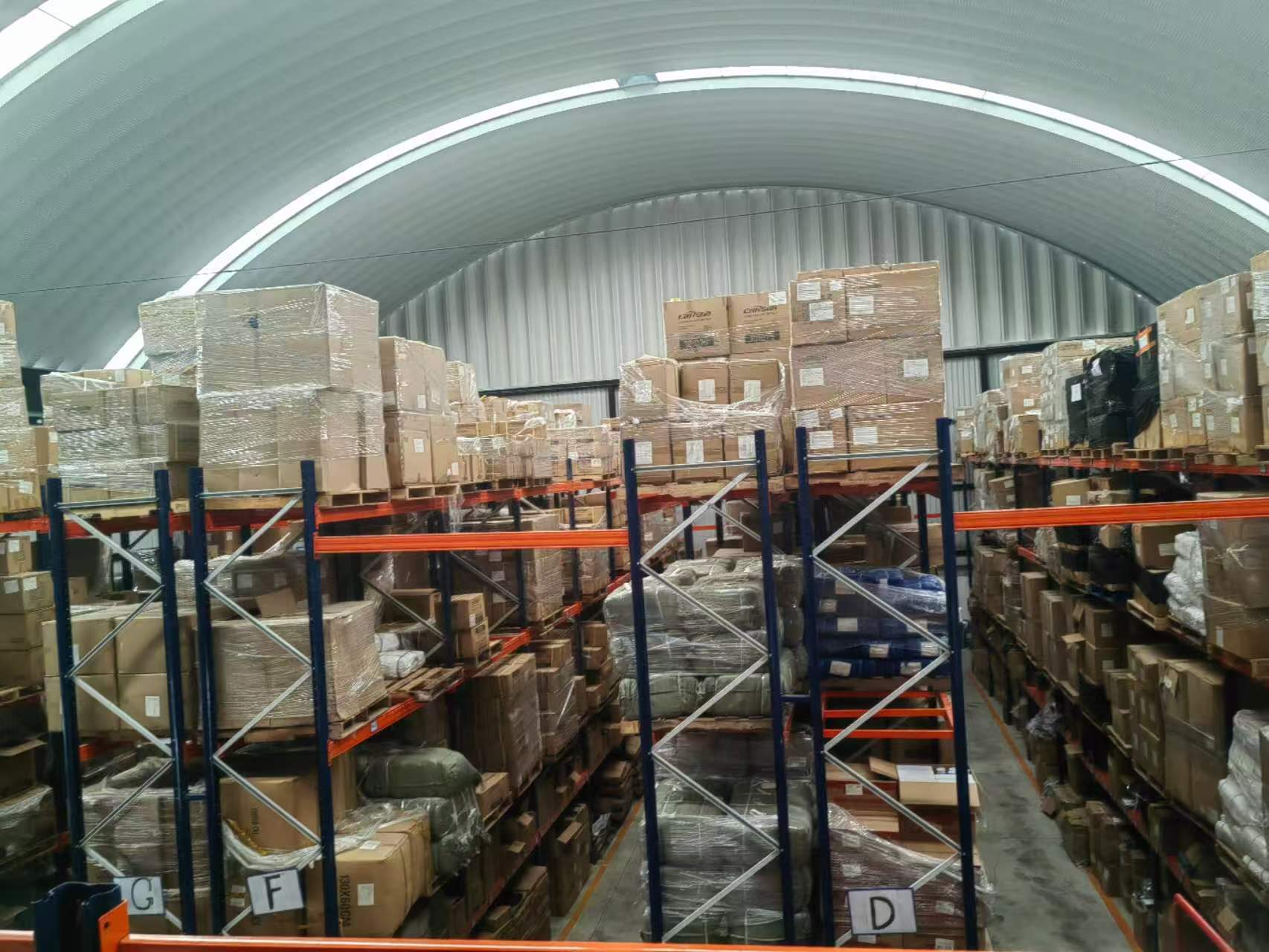 Pallet racking and boxed inventory inside the Mexico warehouse