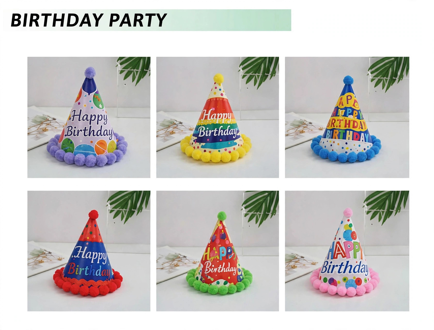 Gorros con pompones de Feliz Cumpleaños